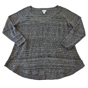 Soft‎ Surroundings Women's Gray Sequin V-neck Knit Sweater Size 3X Casual